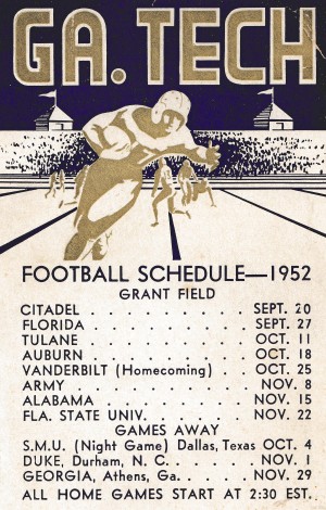 1952 Georgia Tech Football Schedule Art